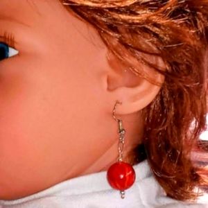 Fire Orange Wooden Sphere Dangle Shepherd's Hook Earrings NWOT Brand New